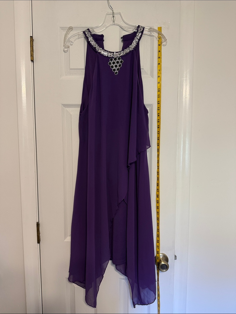 Elegant Purple Beaded Neckline Women's Dress